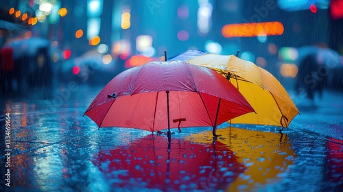 Wallpaper Mural Rainy Night City Street Umbrellas Reflection Torontodigital.ca