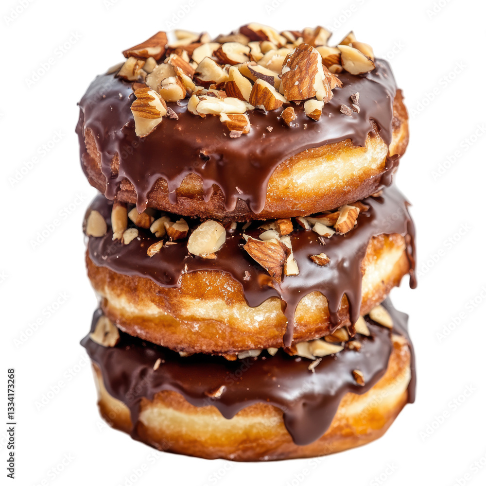 Isolated Stack of Chocolate-Glazed Donuts with Almonds Isolated Stack of Chocolate-Glazed Donuts with Almonds