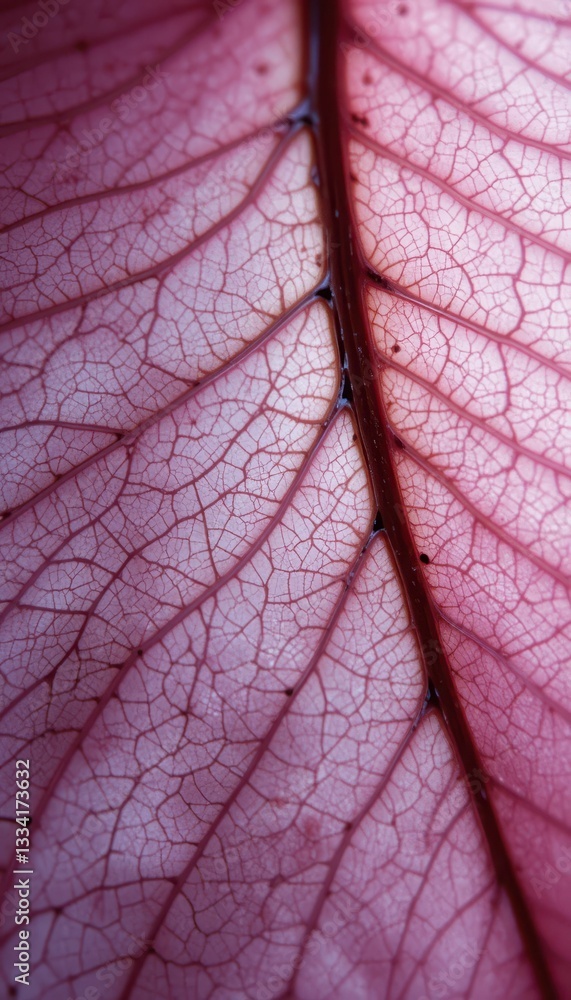 Obraz premium Close-Up of a Vibrant Pink Leaf Showcasing Intricate Veins and Texture