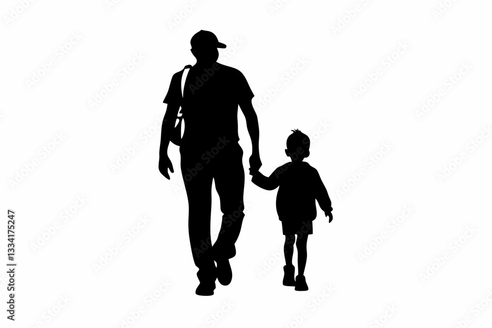 dad and child walking line art silhouette vector illustration dad and child walking line art silhouette vector illustration