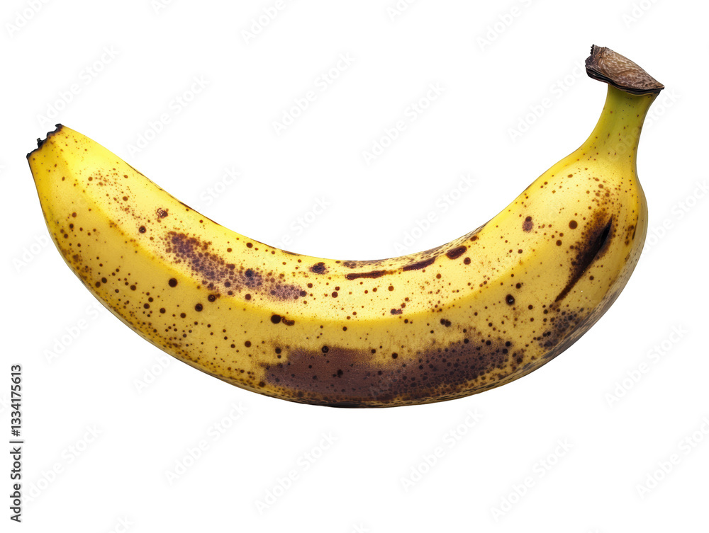 Isolated Ripe Banana with Brown Spots on White Background Isolated Ripe Banana with Brown Spots on White Background