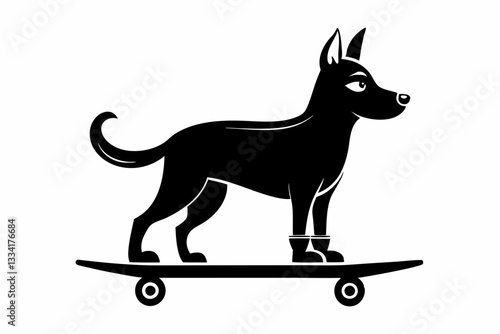 doodling lino of a dog enjoying standing on a skating line art silhouette vector illustration
