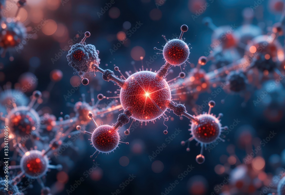 Abstract Visualization of Red and Blue Molecular Structures in 3D Abstract Visualization of Red and Blue Molecular Structures in 3D