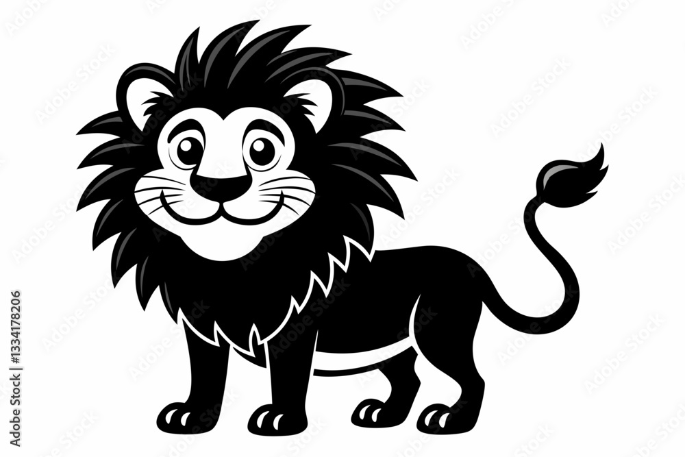 Fototapeta premium funny friendly greeting lion line art silhouette vector illustration