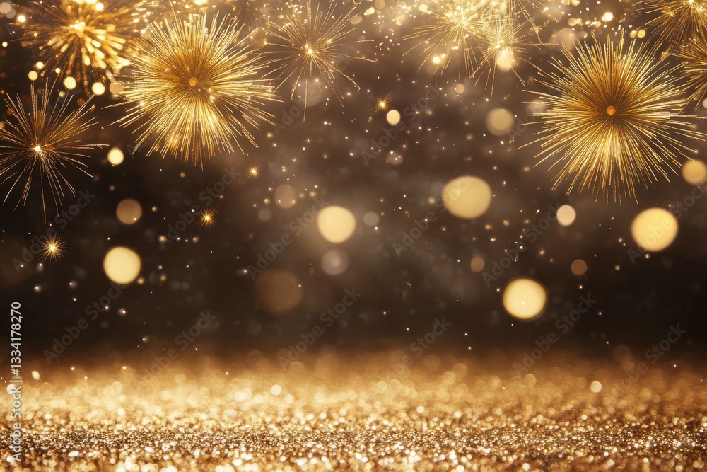 Fototapeta premium Golden Fireworks Sparkle Celebration Background,
