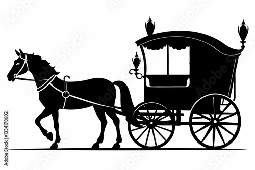 horse drawn carriage line art silhouette vector illustration