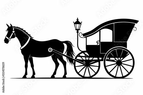 horse drawn carriage line art silhouette vector illustration