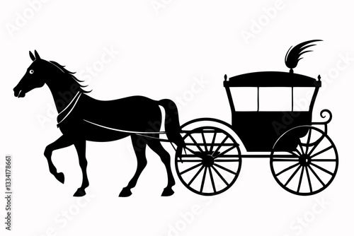 horse drawn carriage line art silhouette vector illustration