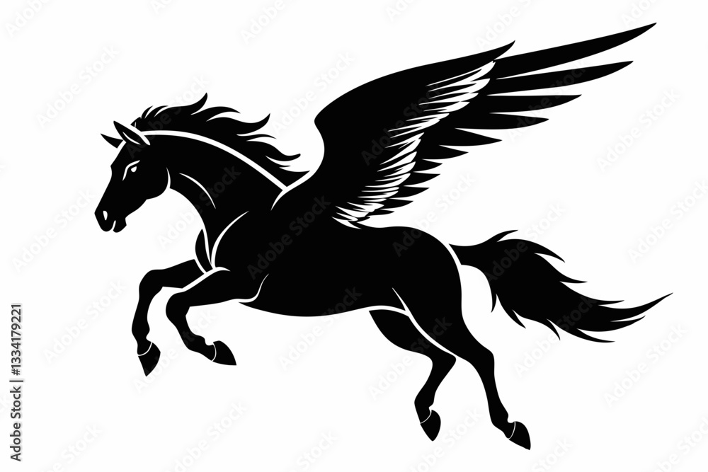 jumping horse with wings line art silhouette vector illustration jumping horse with wings line art silhouette vector illustration