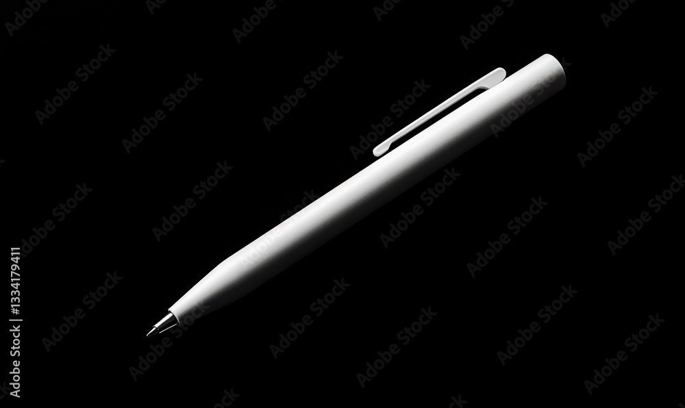Close Up of Modern White Pen Isolated on Black Background Studio Close Up of Modern White Pen Isolated on Black Background Studio