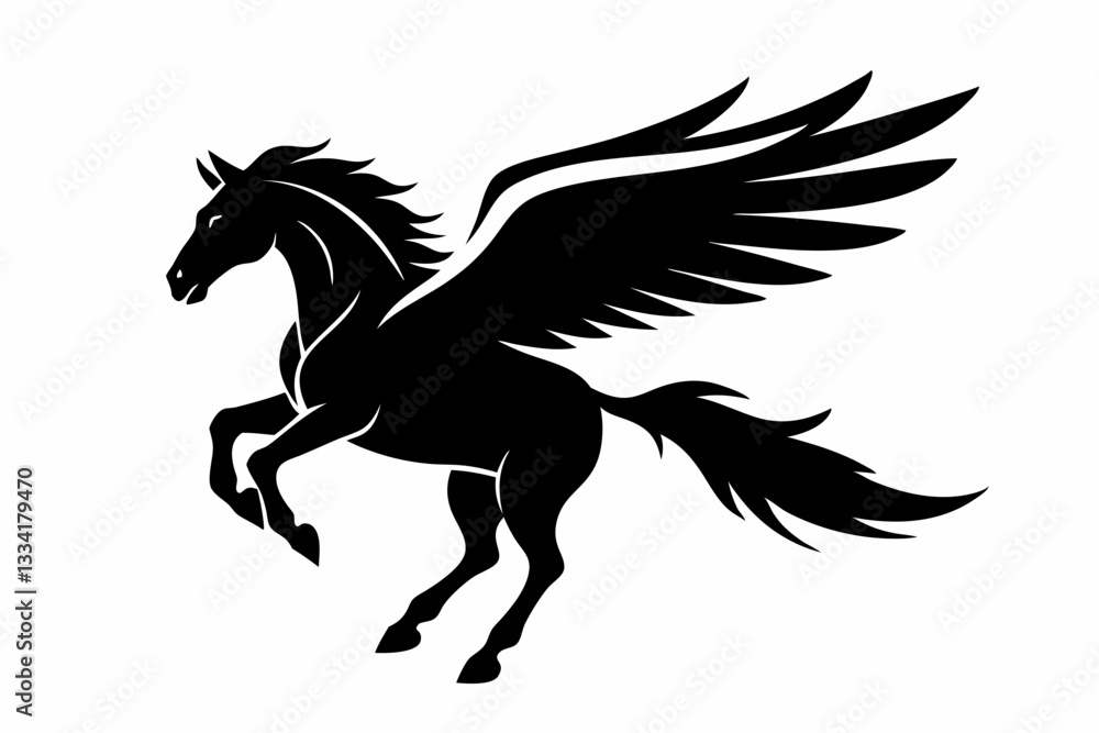 jumping horse with wings line art silhouette vector illustration jumping horse with wings line art silhouette vector illustration