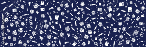 Seamless Pattern of School Supplies on Navy Blue Background.Vector Illustration for Education.