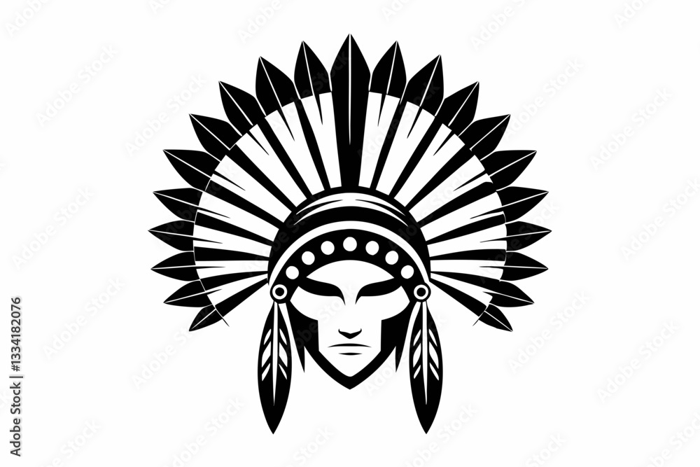 Fototapeta premium native american headdress line art silhouette vector illustration