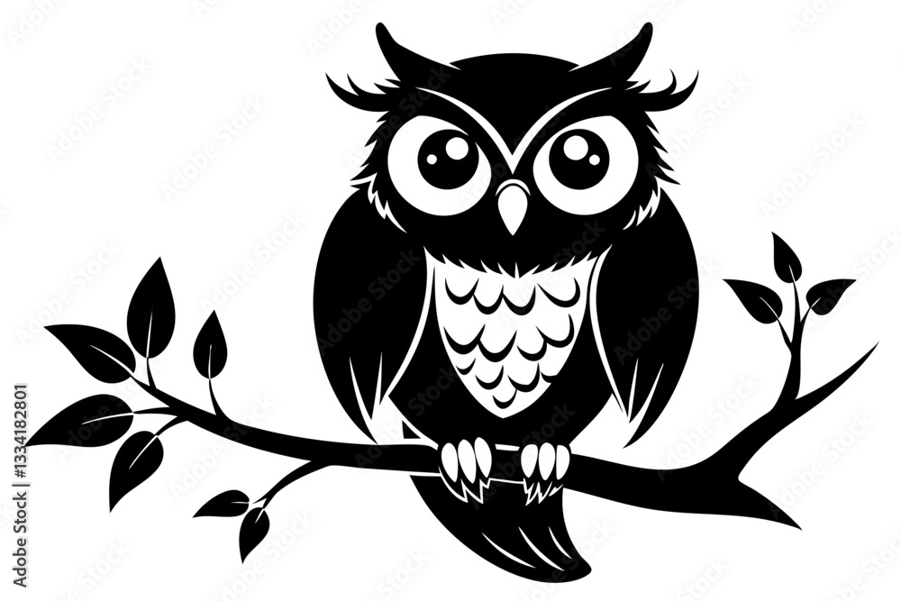 Fototapeta premium owl sitting on a tree branch line art silhouette vector illustration