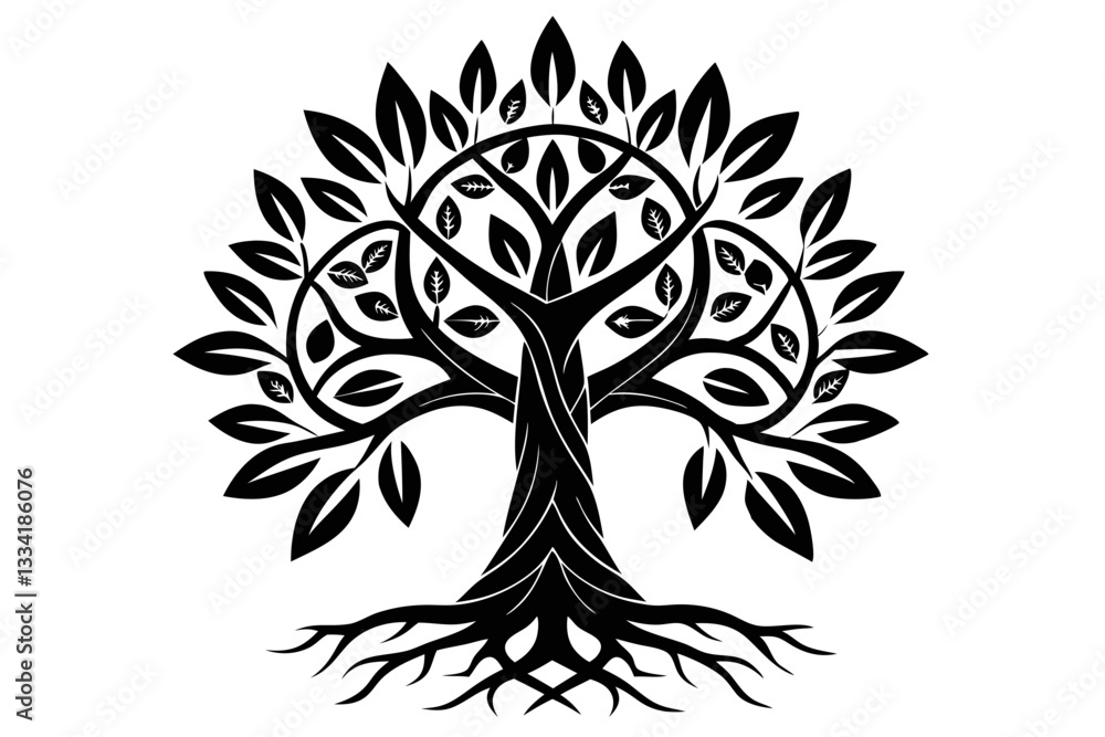 Obraz premium tree of life with few leaves with a triquetra line art silhouette vector illustration