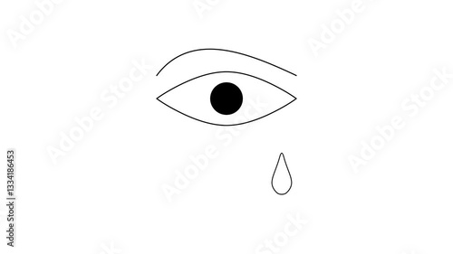 Minimalist black and white 4K animation of an eye shedding tears