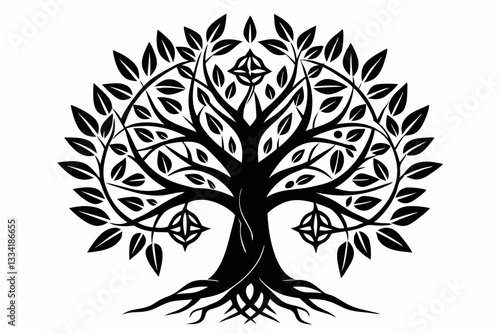 tree of life with few leaves with a triquetra line art silhouette vector illustration