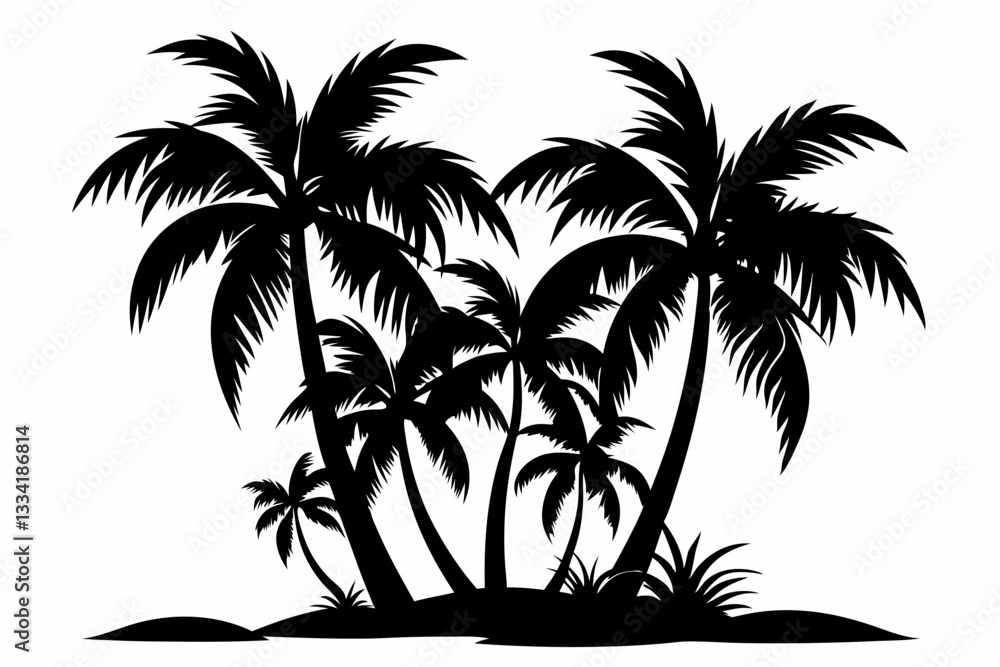 Fototapeta premium tropical palm trees with leaves line art silhouette vector illustration