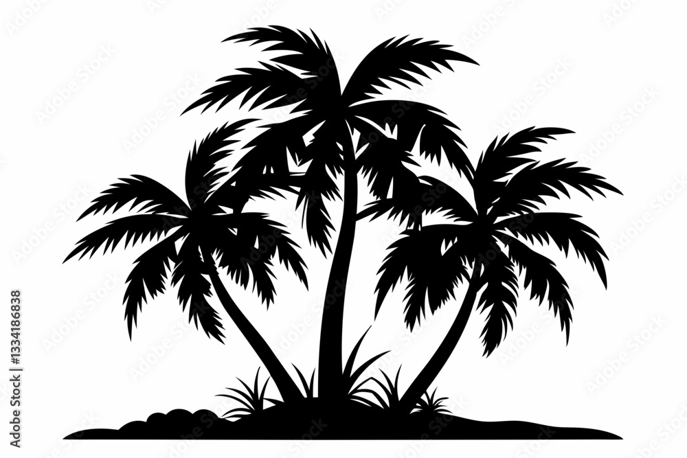 Fototapeta premium tropical palm trees with leaves line art silhouette vector illustration