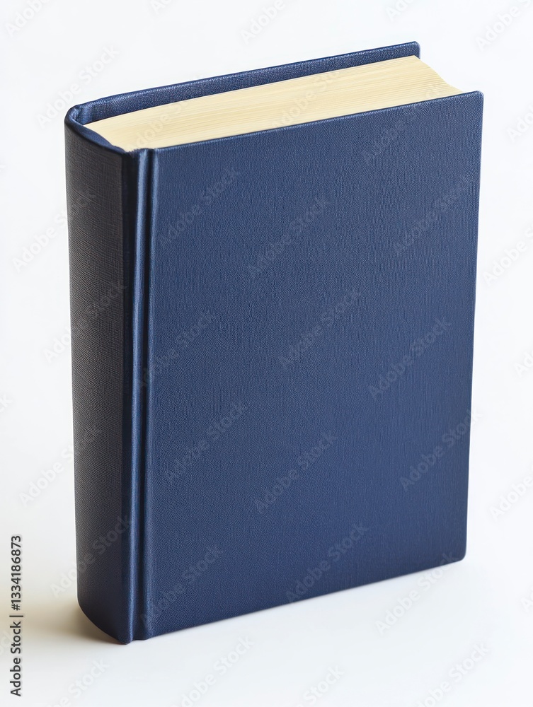 Isolated Hardcover Book Standing Upright with Navy Blue Cover and Gold Pages Isolated Hardcover Book Standing Upright with Navy Blue Cover and Gold Pages