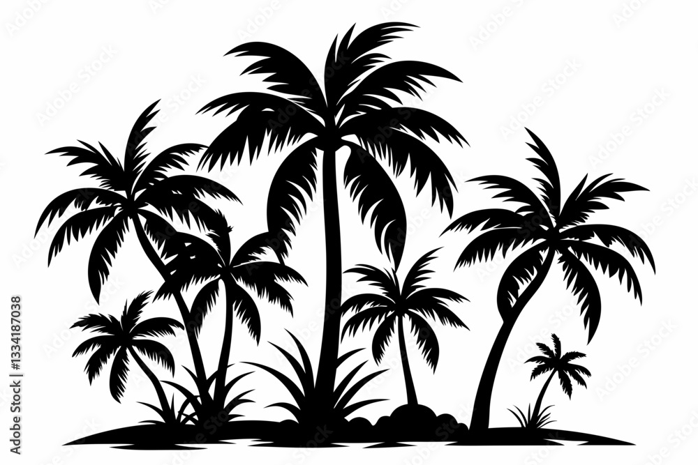 Fototapeta premium tropical palm trees with leaves line art silhouette vector illustration