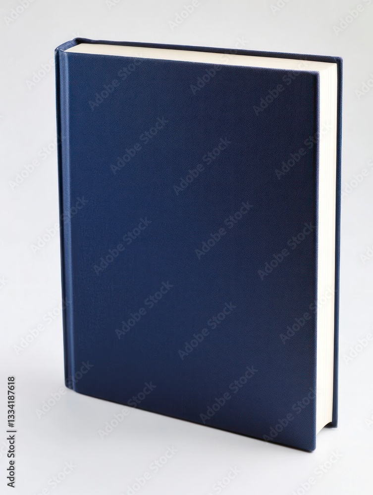 Closed Hardcover Book in Navy Blue Standing on a Neutral Background Closed Hardcover Book in Navy Blue Standing on a Neutral Background