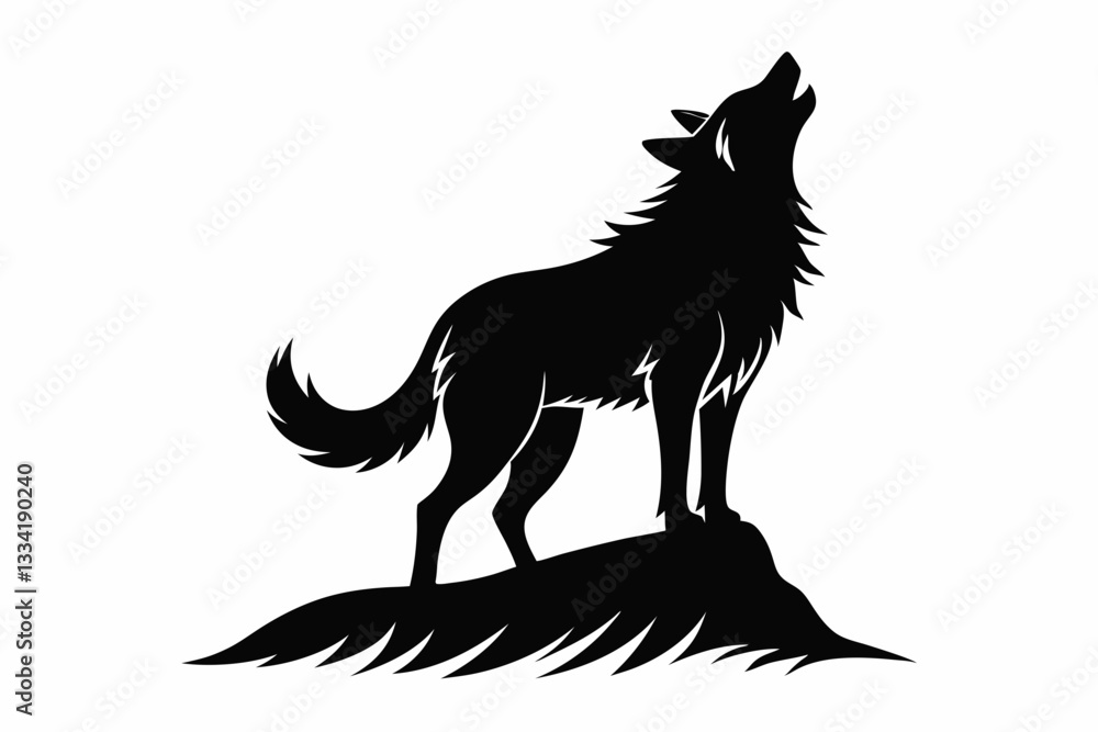 Obraz premium wolf howling line art silhouette vector illustration