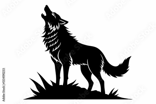 wolf howling line art silhouette vector illustration