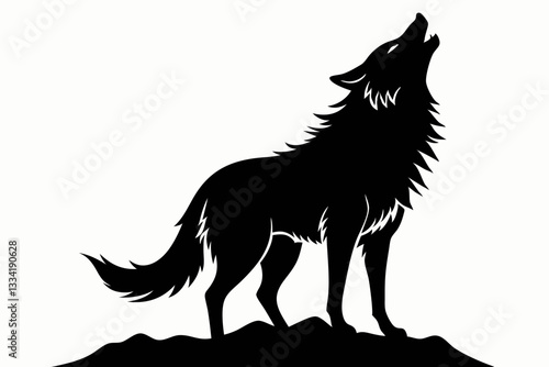 wolf howling line art silhouette vector illustration