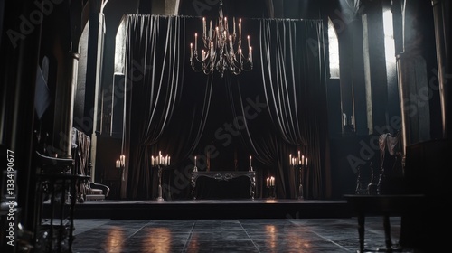 Dark Gothic Cathedral Interior: A Mystical and Somber Scene