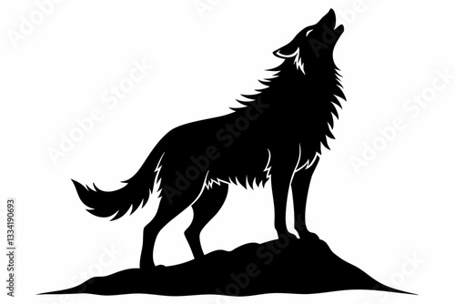 wolf howling line art silhouette vector illustration