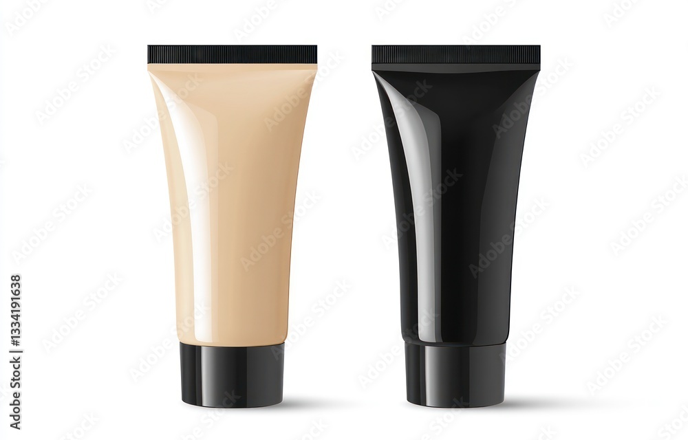 Comparing Cream Tubes Beige and Black Package Mockup on White Comparing Cream Tubes Beige and Black Package Mockup on White