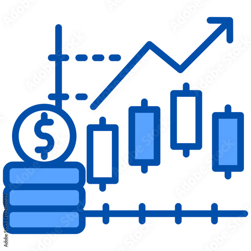 Market Analysis icon in Blue Color Style. Simple Vector Design. Simple Vector Flat Icon