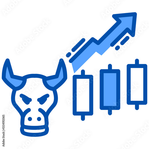 Bull Market icon in Blue Color Style. Simple Vector Design. Simple Vector Flat Icon