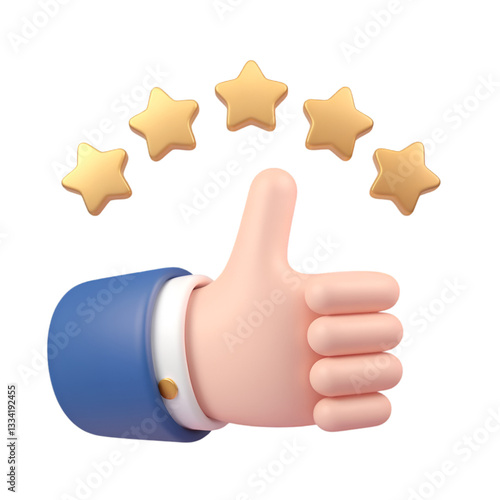 5-Star Rating Thumbs Up - Positive Feedback Icon in 3D
