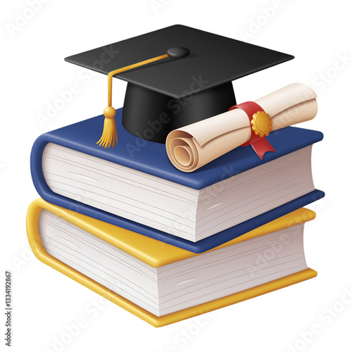 Graduation Celebration Cap Diploma and Books Symbolizing Success