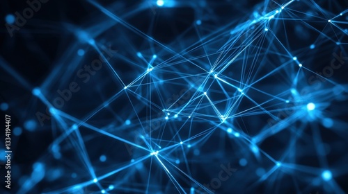 Abstract Blue Network of Lights and Connections in Dark Background for Technology Themes