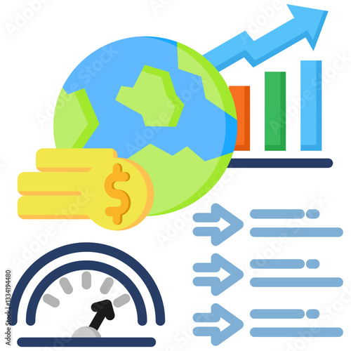 Economic Indicators icon in Flat Color Style. Simple Vector Design. Simple Vector Flat Icon