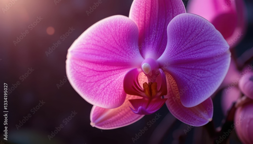 Fototapeta premium Close-Up of Pink Orchid Bloom with Soft Light and Dark Background