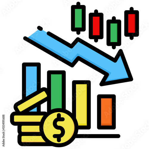 Loss icon in Flat Color Style With Outline. Simple Vector Design. Simple Vector Flat Icon