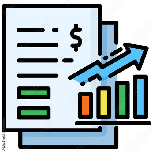 Profit icon in Flat Color Style With Outline. Simple Vector Design. Simple Vector Flat Icon