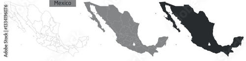 Silhouette vector set of Mexico showcasing different shades and outlines of the country
