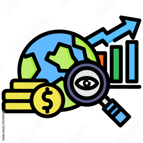 Futures Market icon in Flat Color Style With Outline. Simple Vector Design. Simple Vector Flat Icon