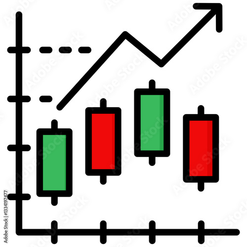 Candlestick Chart icon in Flat Color Style With Outline. Simple Vector Design. Simple Vector Flat Icon