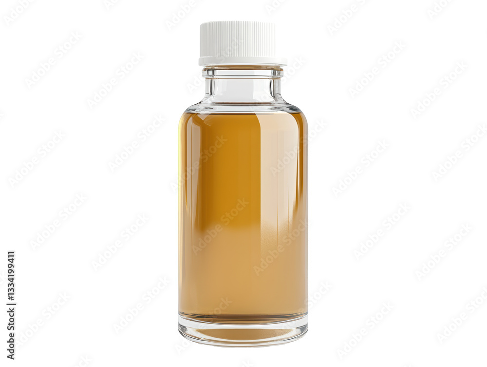 Isolated Clear Glass Bottle Filled with Golden Liquid Isolated Clear Glass Bottle Filled with Golden Liquid