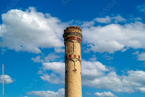 Photos Upper part of an early 20th-century brick industrial chimney in Murcia, Spain wi