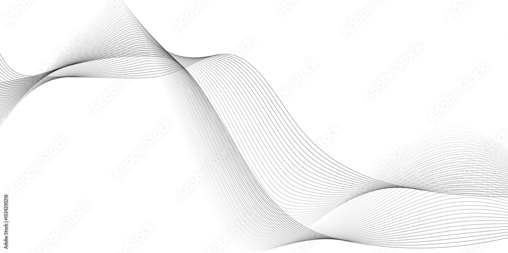Fototapeta premium Thin wavy line abstract background. Abstract black lines wave curve motion on white background. Vector Illustration.