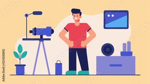 Fitness Gear Review An influencer reviewing new fitness equipment at home demonstrating how to use the items while recording a video for their followers.