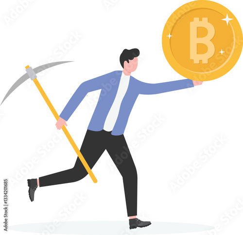 Bitcoin mining concept. Earning cryptocurrency in computer with internet.

