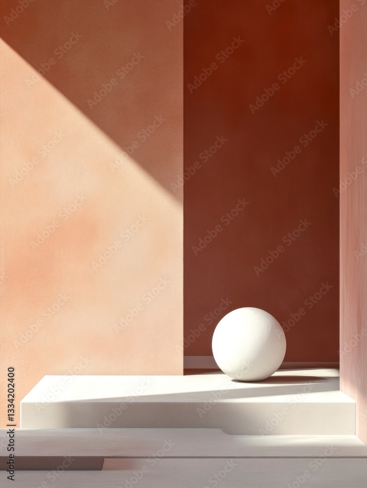 Minimalist Sphere on Platform with Earth Tone Background and Sunlight Minimalist Sphere on Platform with Earth Tone Background and Sunlight